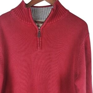LL Bean Classic Sweater Mens XL 1/4 Zip Red 100% Cotton Preppy Quarter Zip